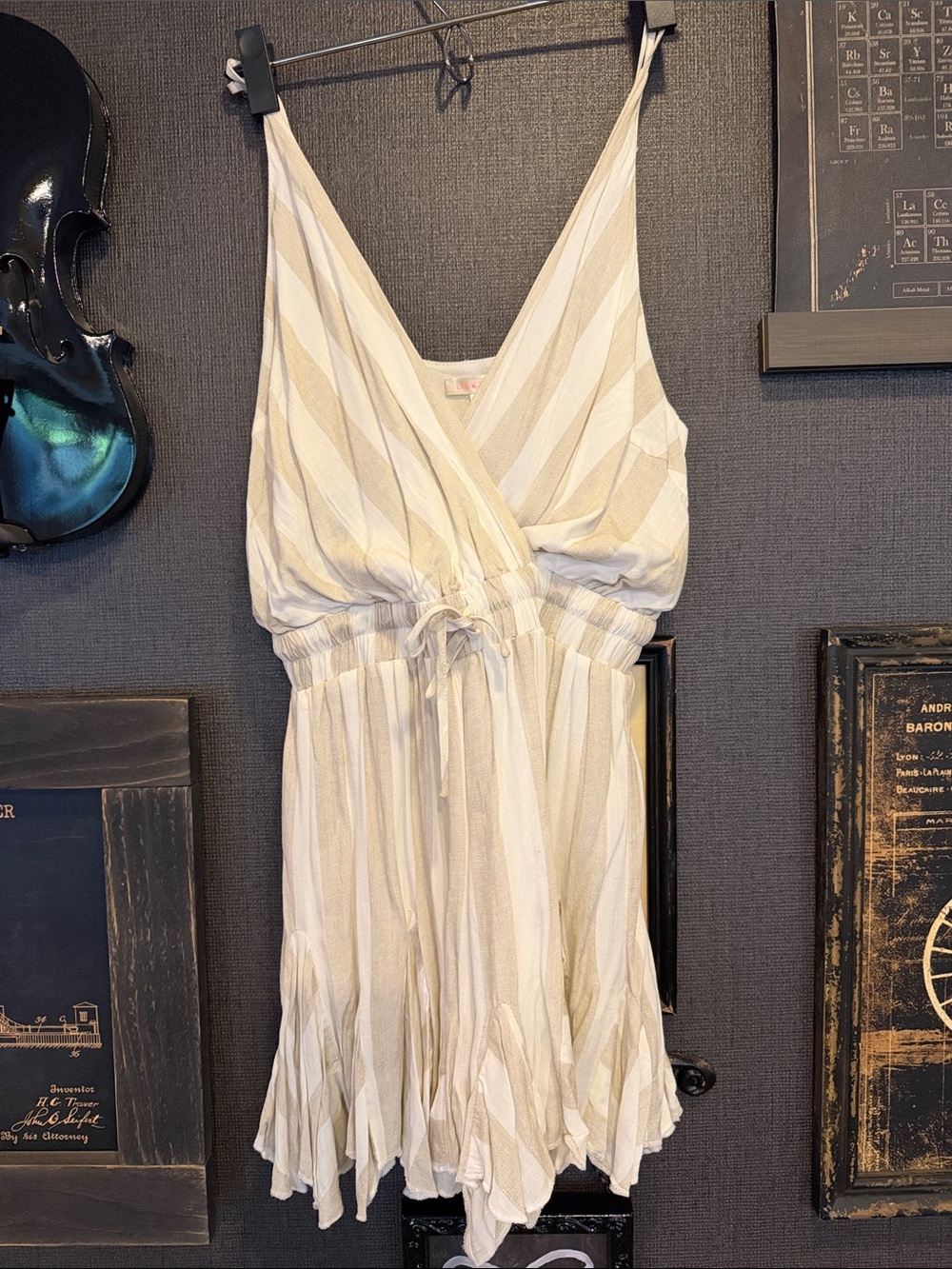 Luxxel Cream & White Striped Sleeveless Romper